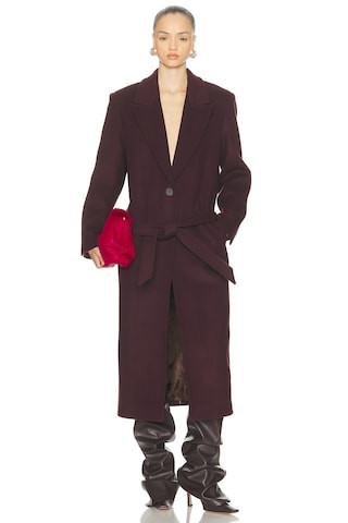 THE ATTICO Long Coat in Burgundy | FWRD 