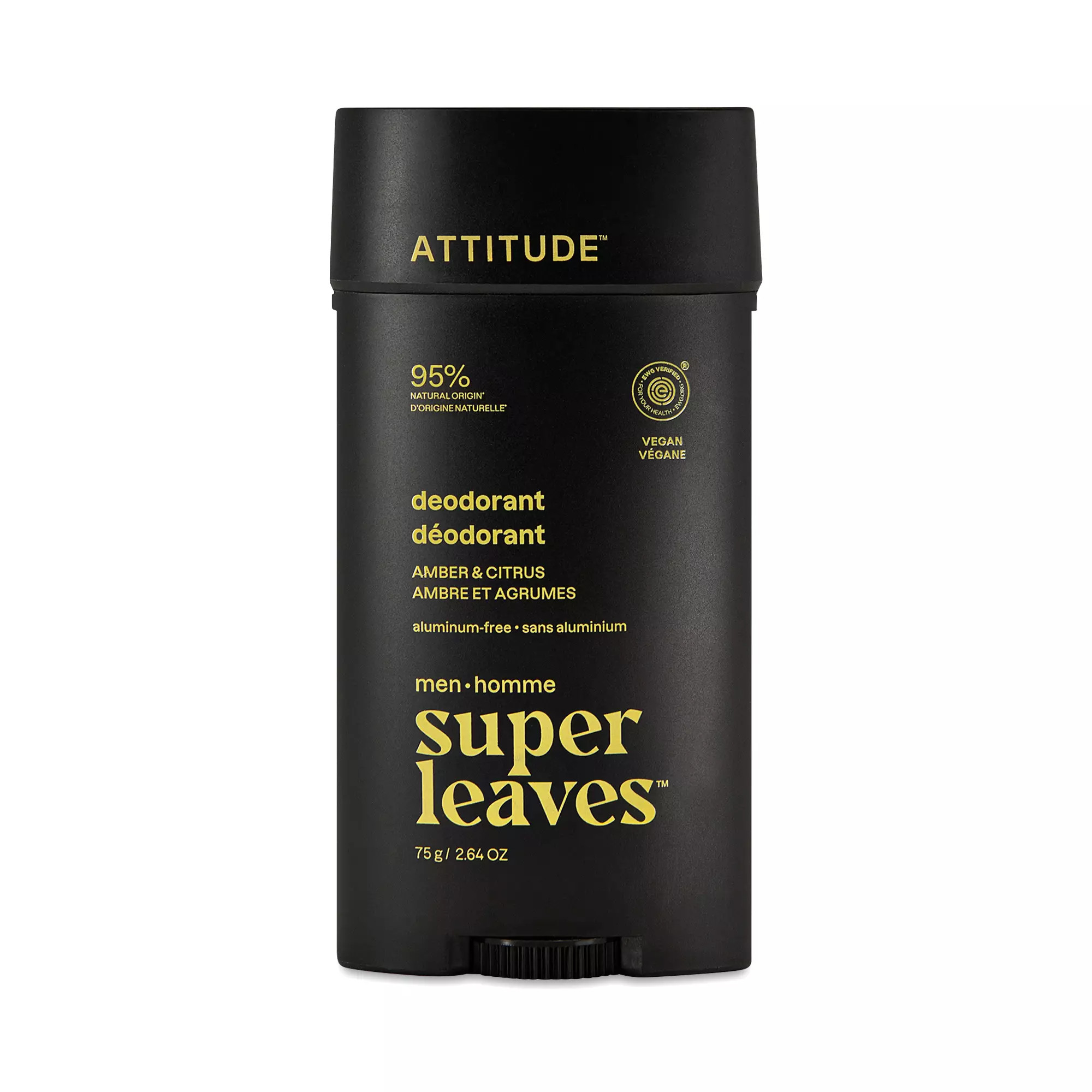 Attitude Super Leaves Men Deodorant, Amber & Citrus 2.53 oz stick | Thrive Market