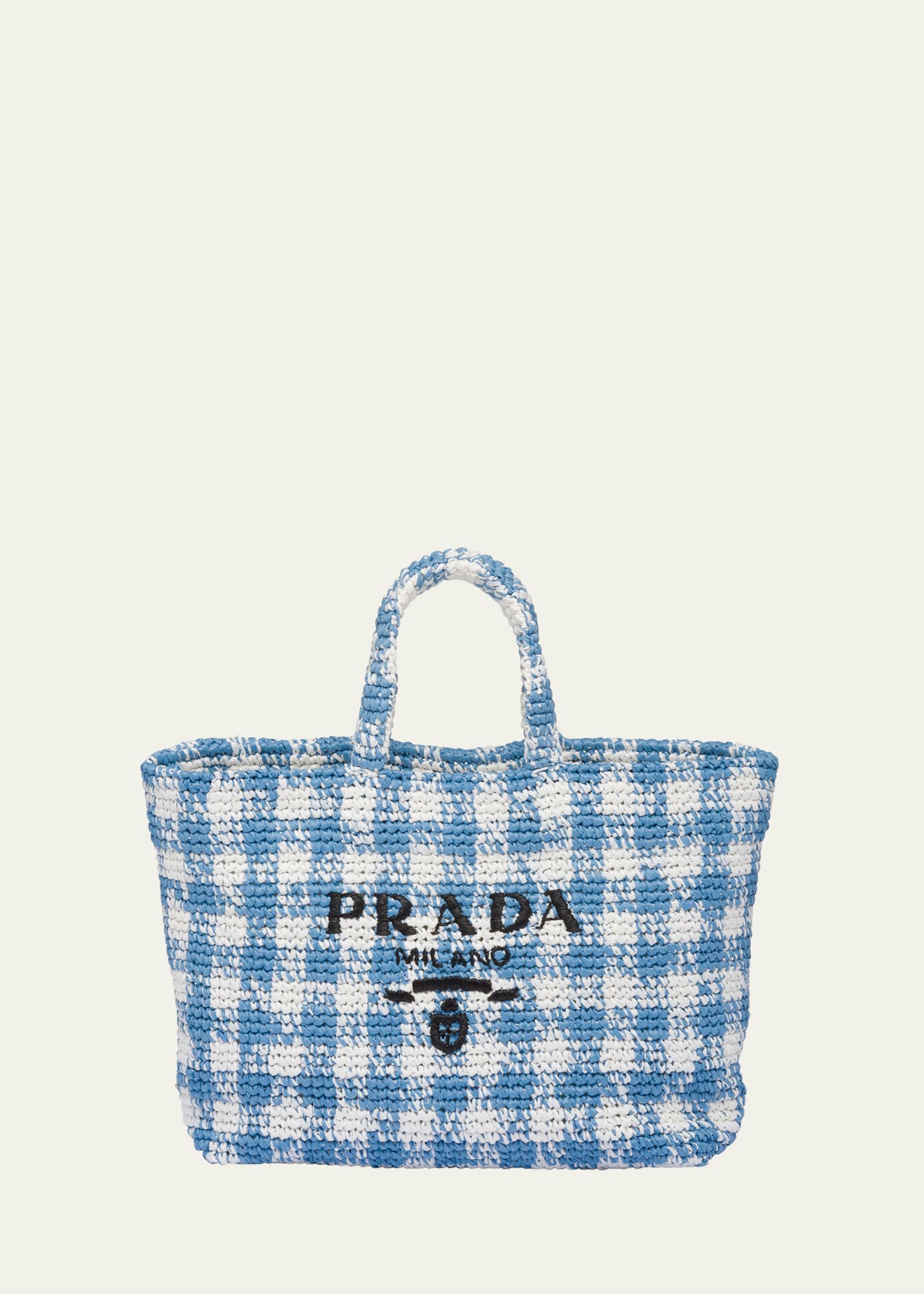 Prada Logo Checkered Raffia Tote Bag | Bergdorf Goodman