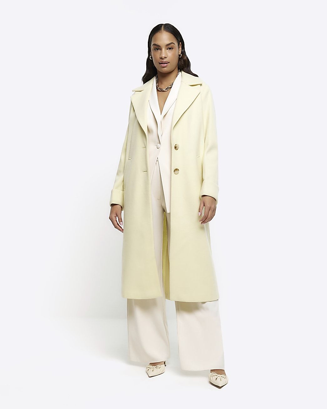 Yellow button up longline coat | River Island (UK & IE)