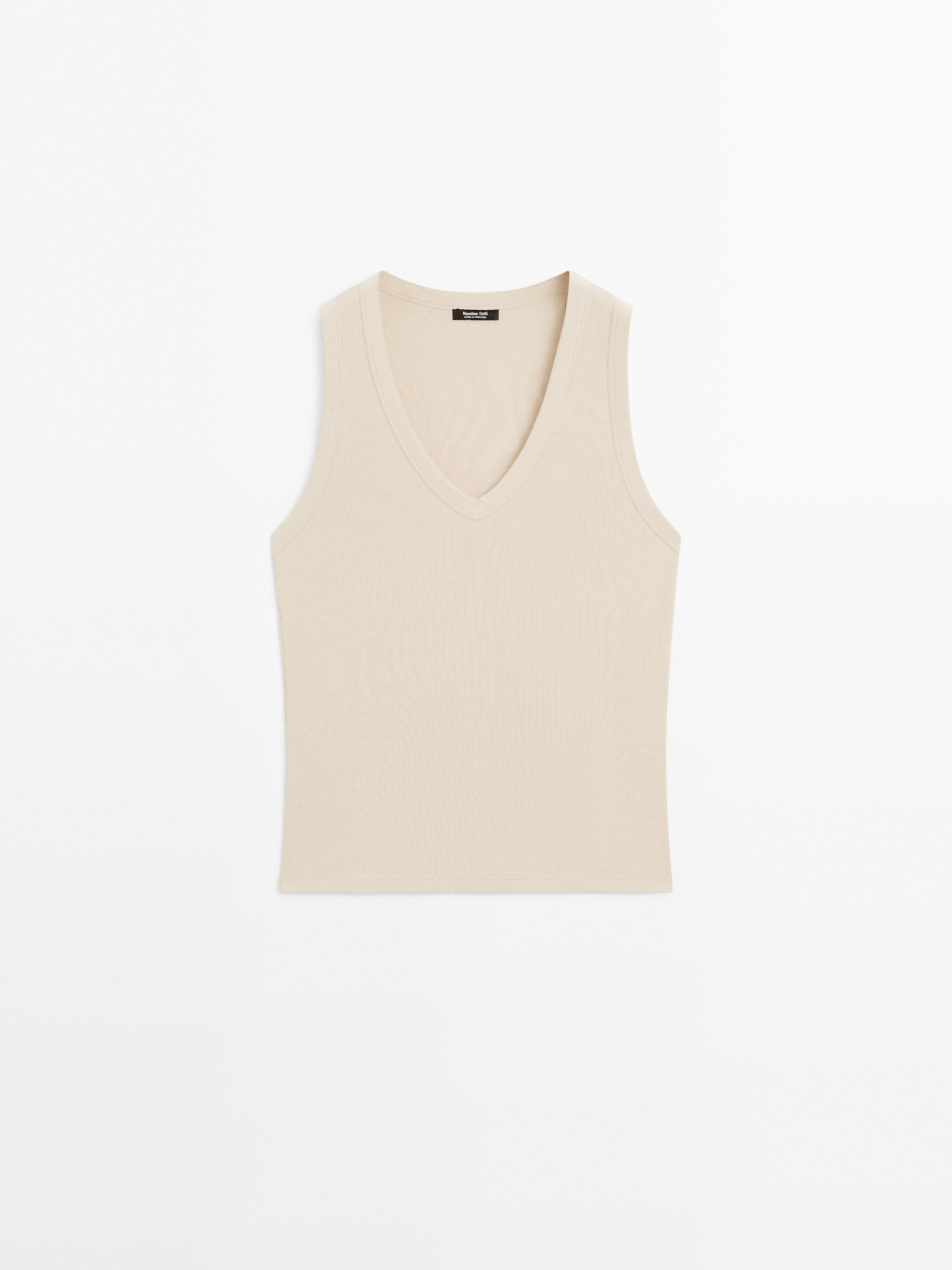 Ribbed V-neck T-shirt | Massimo Dutti UK