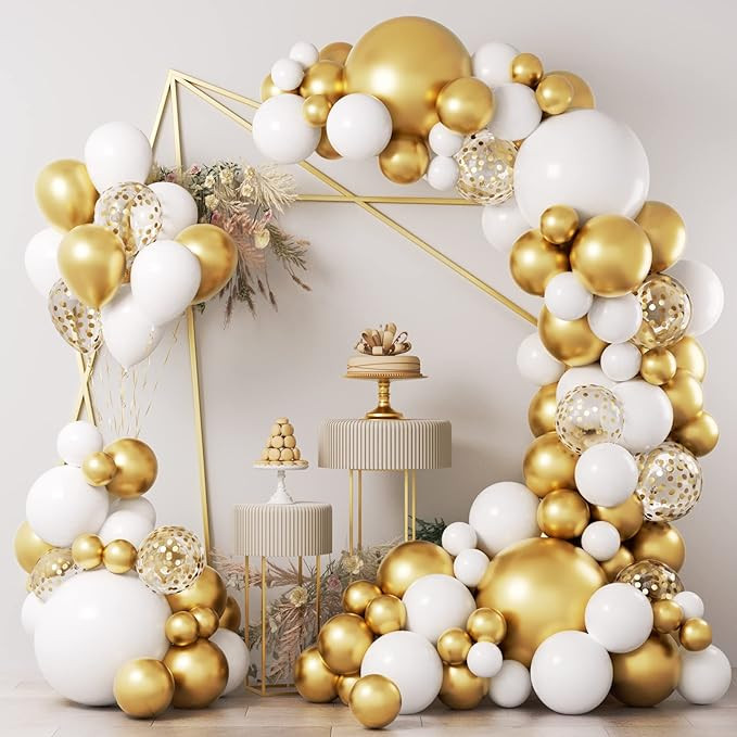 COKAOBE White and Gold Balloons Garland Kit, 124pcs White Metallic Gold Confetti Balloon Arch Kit... | Amazon (US)