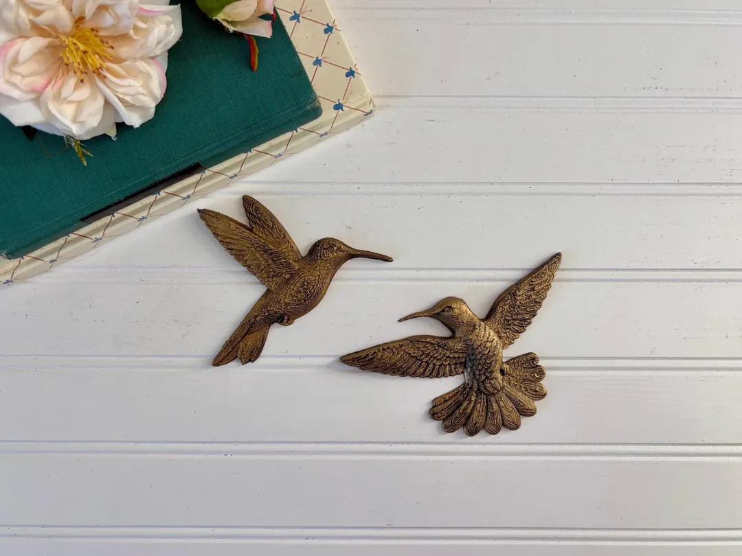 Vintage Style Gold Hummingbird Plastic Wall Decor Set of Flying Birds Wall Hangings Hummingbird M... | Etsy (US)