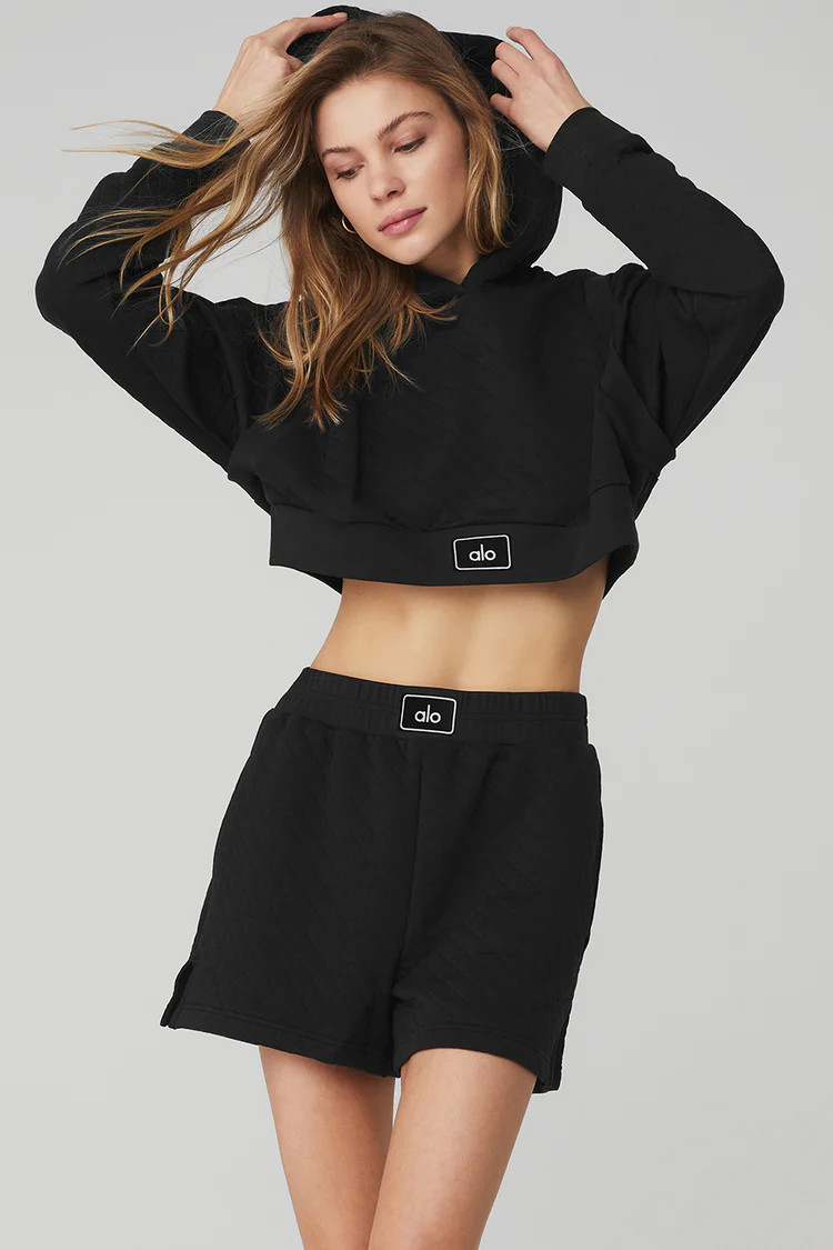 Quilted Cropped Arena Hoodie - Black | Alo Yoga (US)