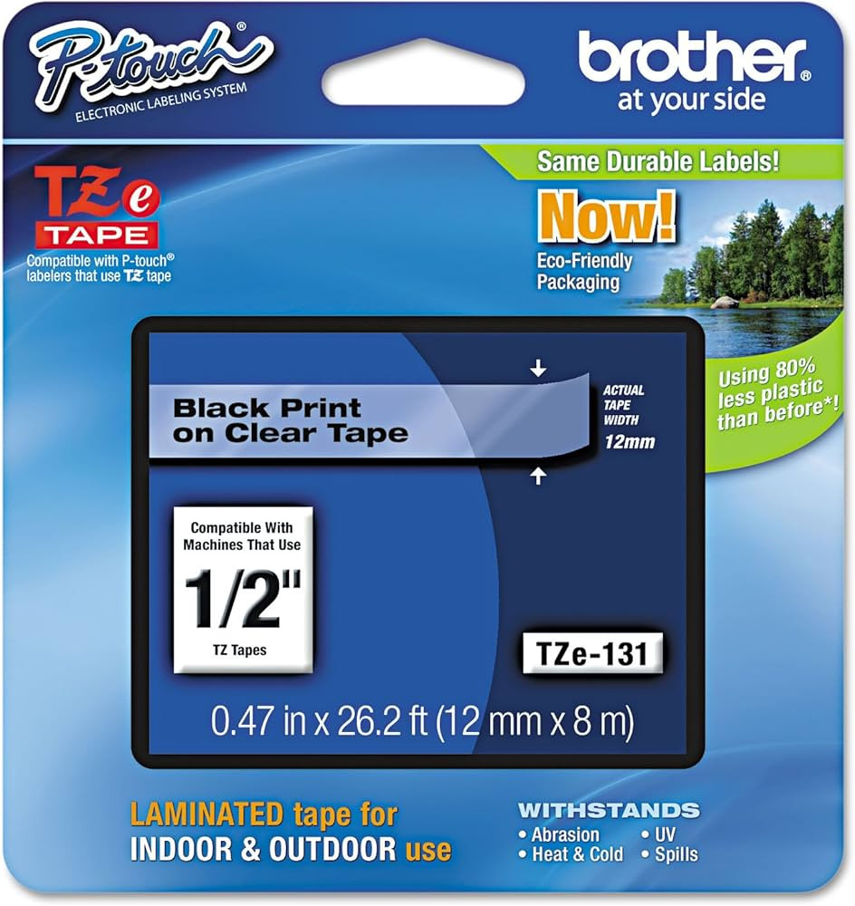 Brother Genuine P-Touch TZE-131 Tape | 1/2" (0.47") Standard Laminated P-Touch Tape | Black on Cl... | Amazon (US)
