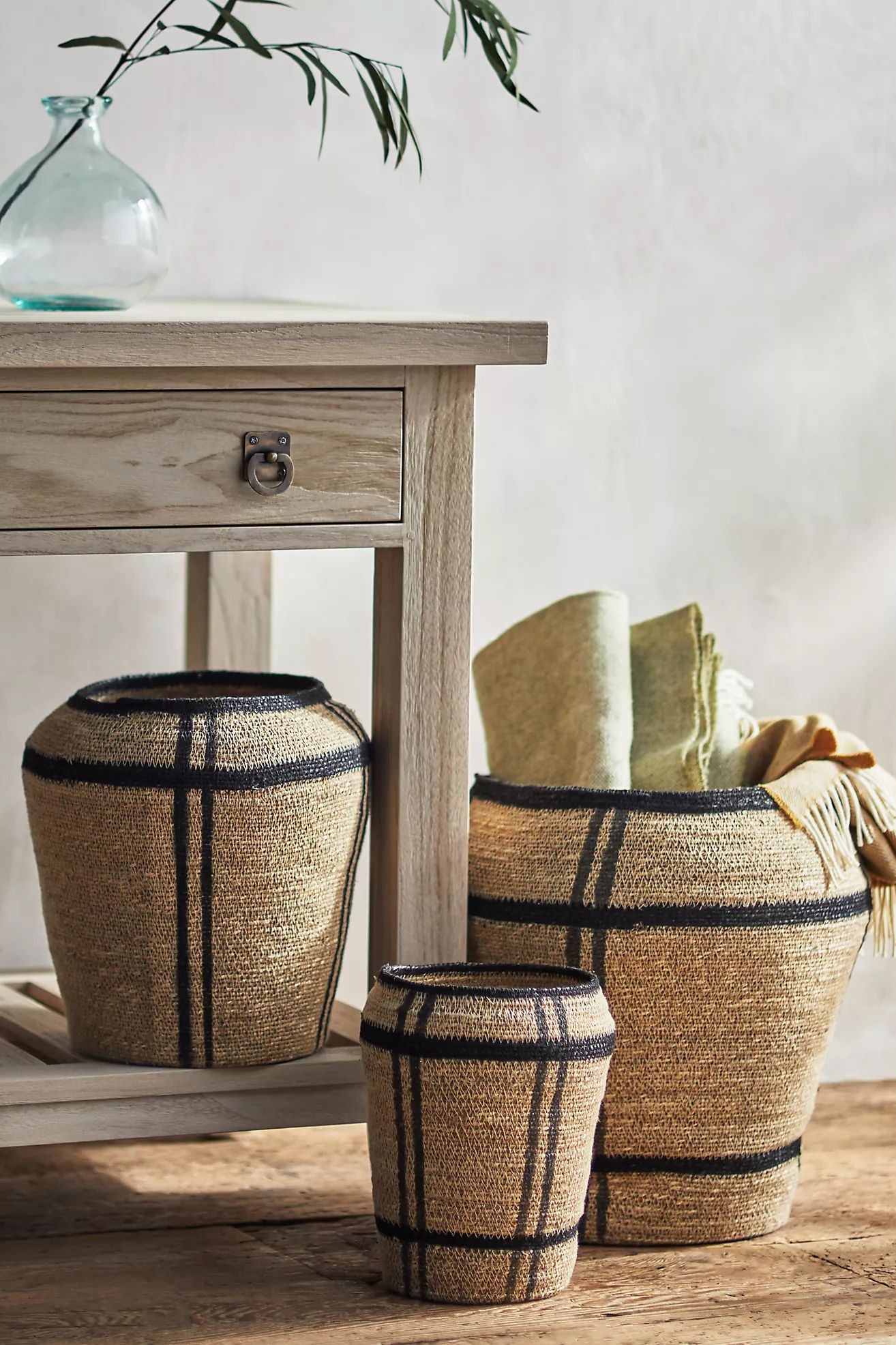 Woven Seagrass Storage Basket with Brown Stripe | Anthropologie (US)