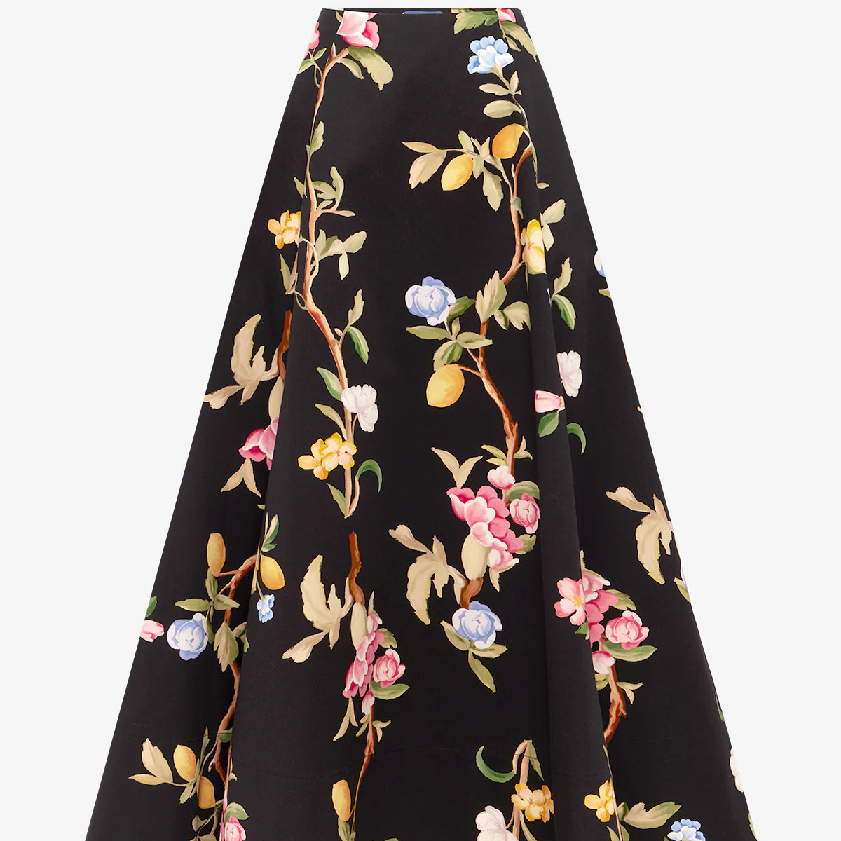 Elina Maxi Skirt - Lemon Vine Print in Ebony | LEO LIN US