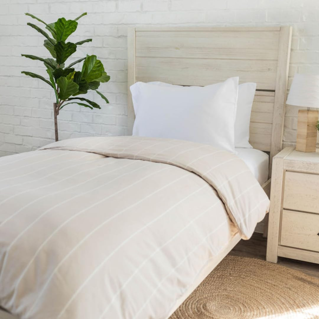 Beddy's One Piece Zippered Closure Tan with White Stripes Duvet Cover Bedding, Easy Zip Closure C... | Amazon (US)