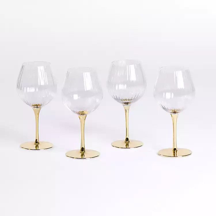 Ripple Gold Base Goblet Wine Glasses, Set of 4 | Kirklands