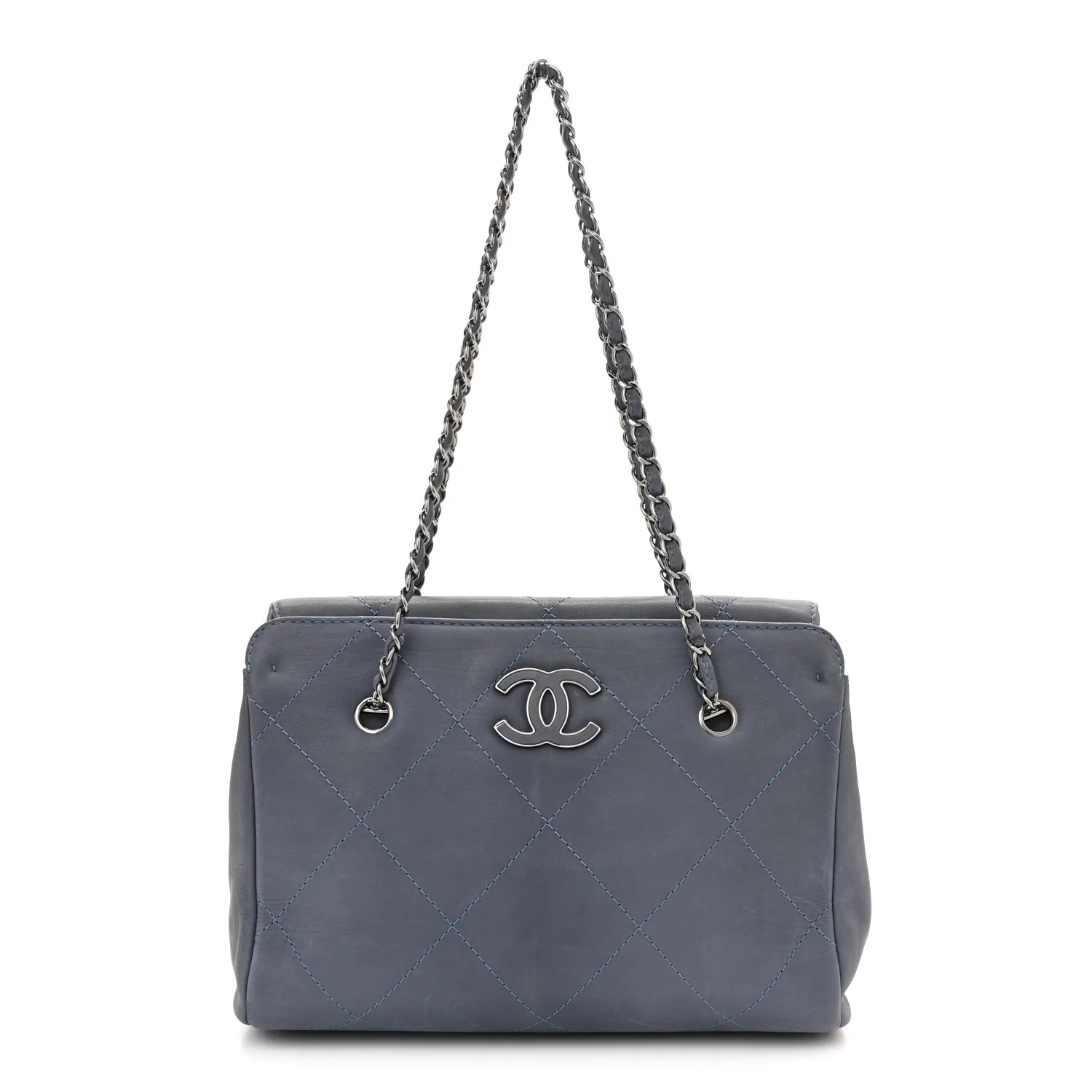 Washed Calfskin Diamond Stitch Large Hamptons Shopping Tote Blue | FASHIONPHILE (US)