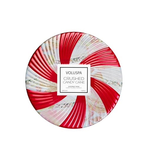 Voluspa Crushed Candy Cane, 3 Wick Tin Candle, 12 oz, 40 Hour Burn Time, Coconut Wax for Clean Burning, Handcrafted in the USA | Amazon (US)