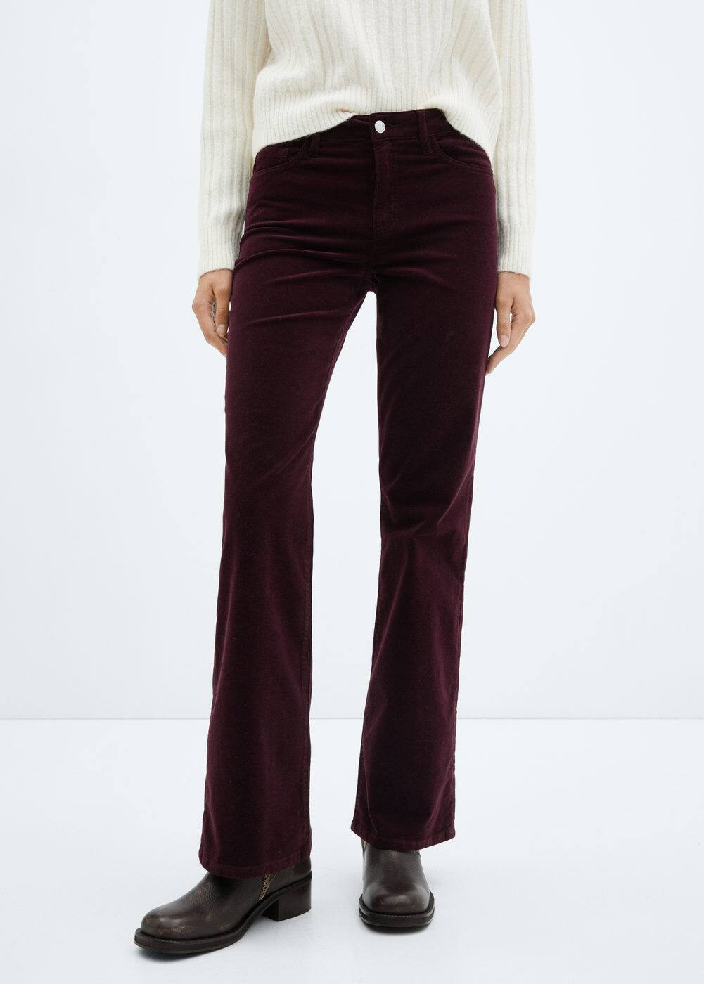Mid-rise corduroy flared pants | MANGO (US)