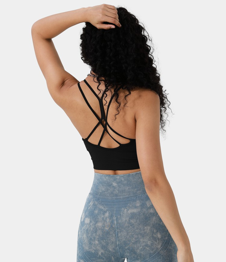 Women’s Seamless Flow Low Support Ruched Double Straps Backless Crisscross Sports Bra - Halara | HALARA