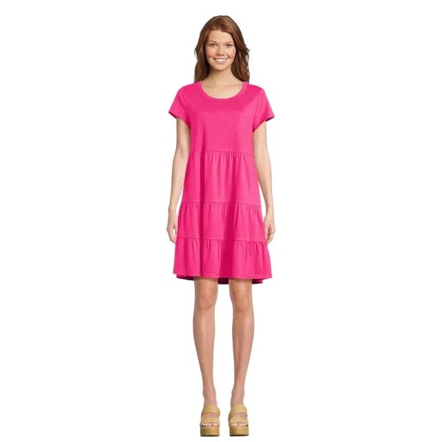 Time and Tru Women's Cotton Knit Tiered Dress, Sizes XS-XXXL | Walmart (US)