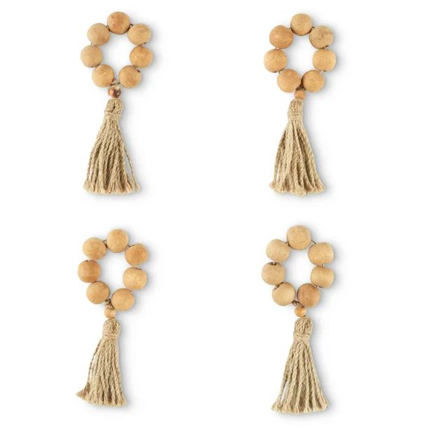 Better Homes & Garden Bead and Tassel Napkin Rings, Natural, 2.5"W x 6"L, 4 Pieces | Walmart (US)