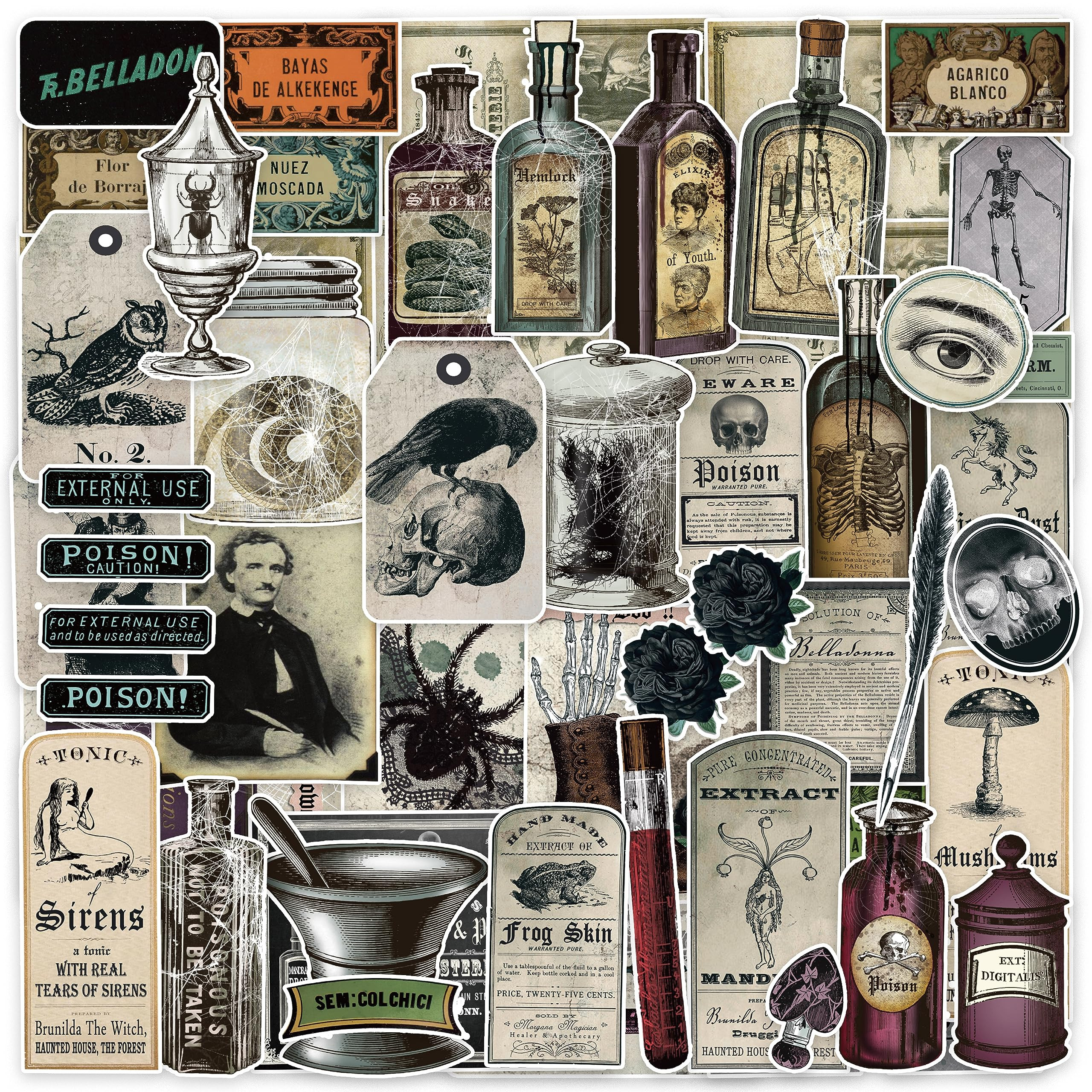 Prstincol 106 Pcs Potion Labels Stickers, Apothecary Sticker Dark Aesthetic Wine Bottle Sticker f... | Amazon (US)