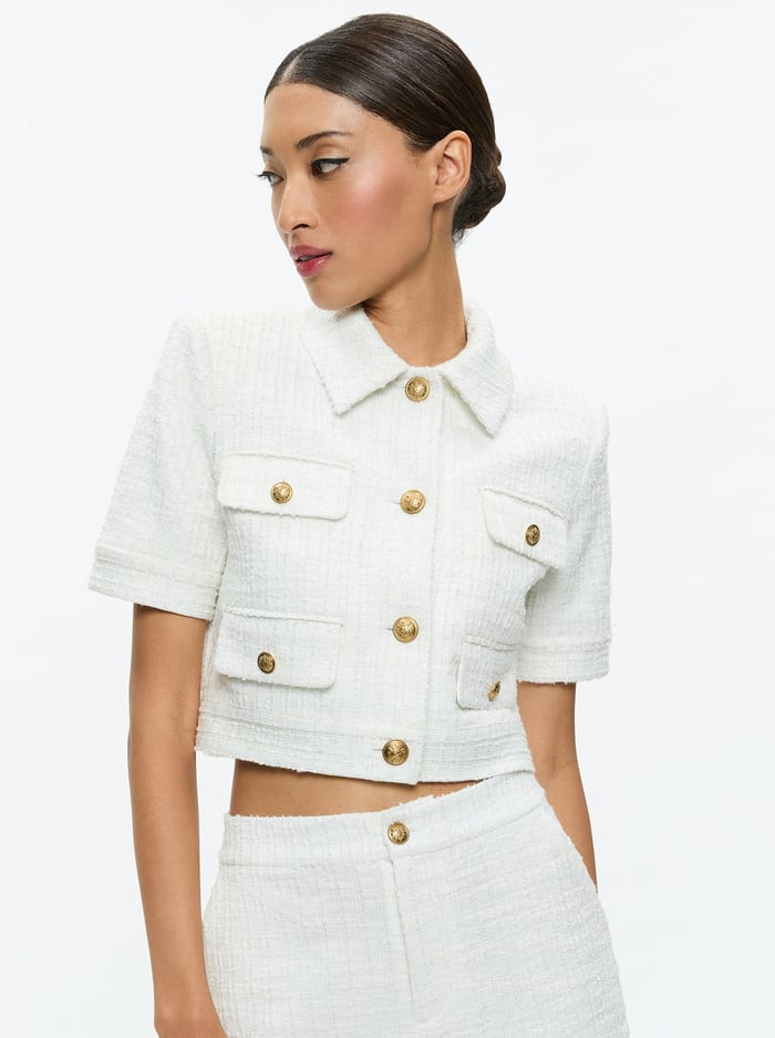 ELLE SHORT SLEEVE PATCH POCKET JACKET | Alice + Olivia