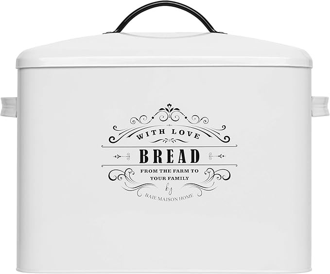 Extra Large White Farmhouse Bread Box for Kitchen Countertop - Holds 2+ Loaves for All Your Bread... | Amazon (US)
