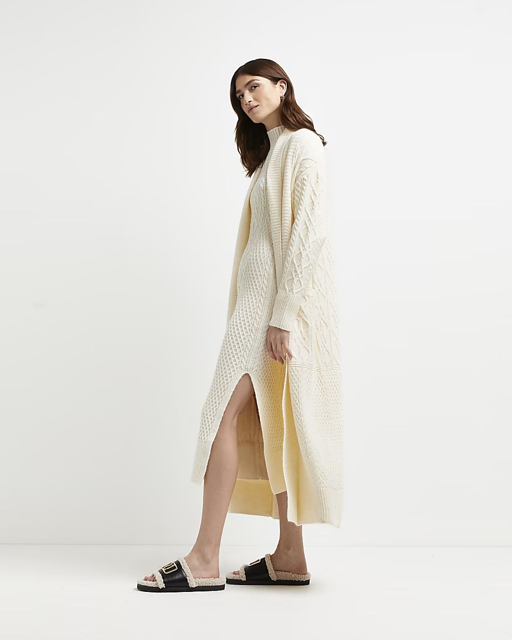 Cream chunky cable knit longline cardigan | River Island (UK & IE)