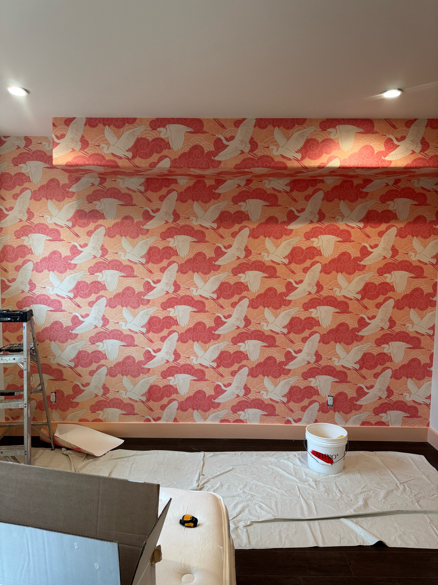 One way to brighten up a basement bedroom is with a dose of peach and cranes! 
#Wallpaper #BasementBedroom

#LTKHome