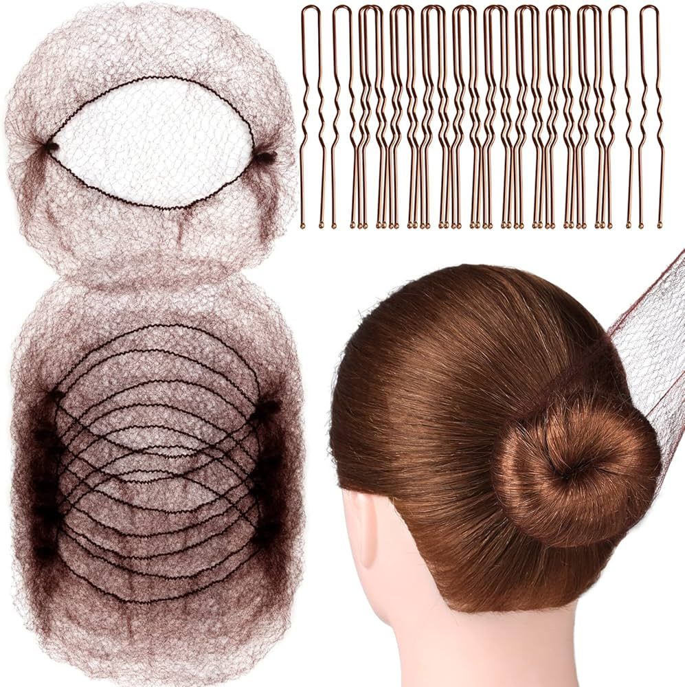 FANDAMEI 20PCS Hair Nets Invisible and 40PCS U Shaped Hair Pins Set, 20PCS 50cm Hair Nets for Bun... | Amazon (US)