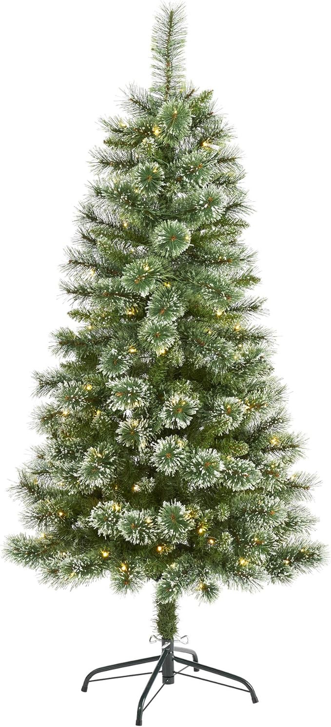 Nearly Natural 5ft. Wisconsin Slim Snow Tip Pine Artificial Christmas Tree with 150 Clear LED Lig... | Amazon (US)