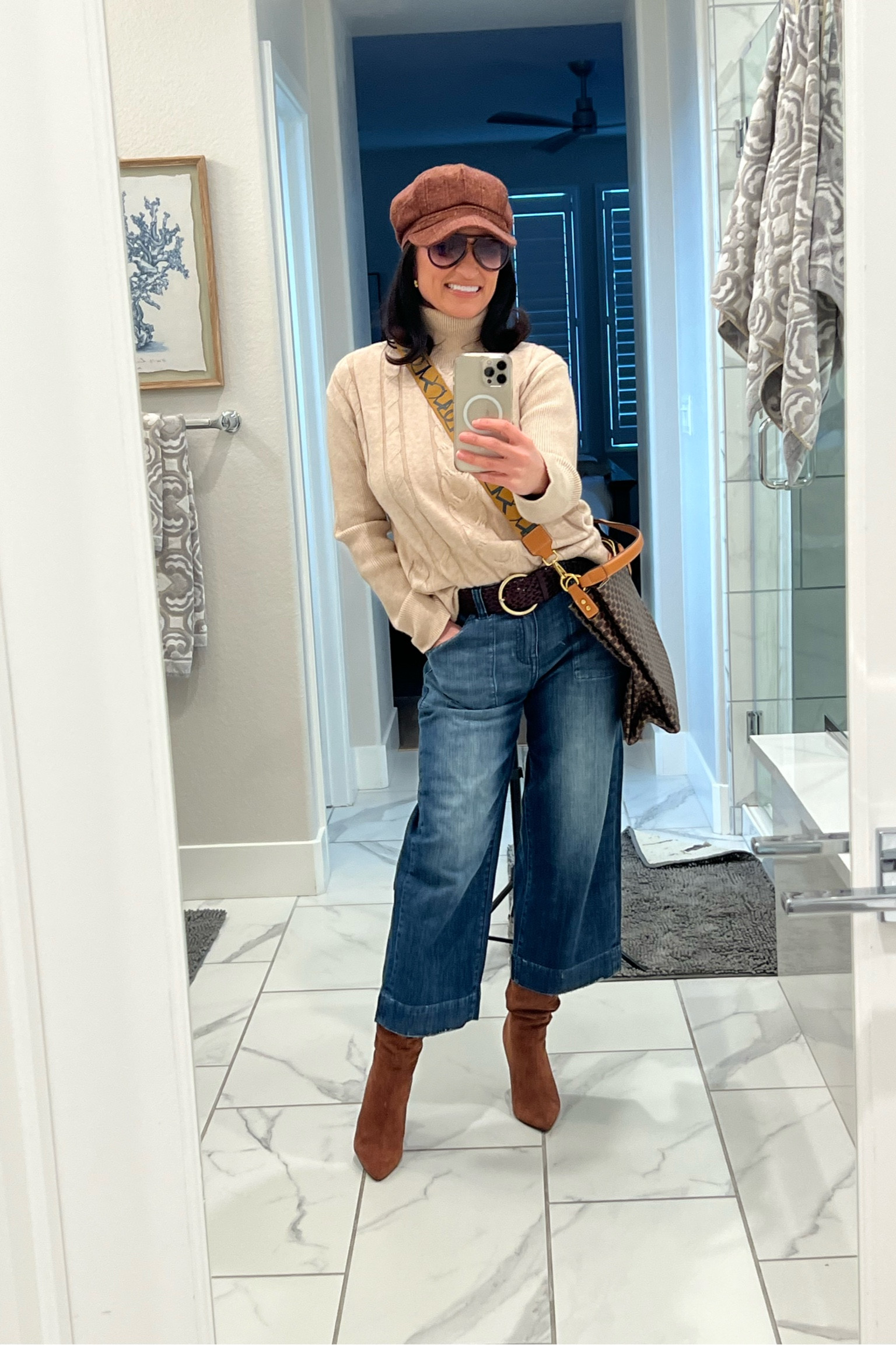 Amazon look from head to toe. The sweater is so soft and well made. It comes in different colors. The ankle wide leg jeans are my new favorite jeans from Amazon. They are true to size and very comfortable. Im 5’2”, 118, 36C, 29 waist and 38 hip. I usually wear a 6 or small/medium. 

#LTKstyletip #LTKFind #LTKSeasonal