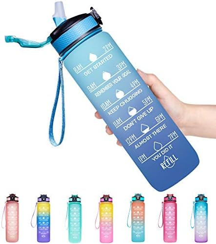 Giotto 32oz Leakproof BPA Free Drinking Water Bottle with Time Marker & Straw to Ensure You Drink... | Amazon (US)