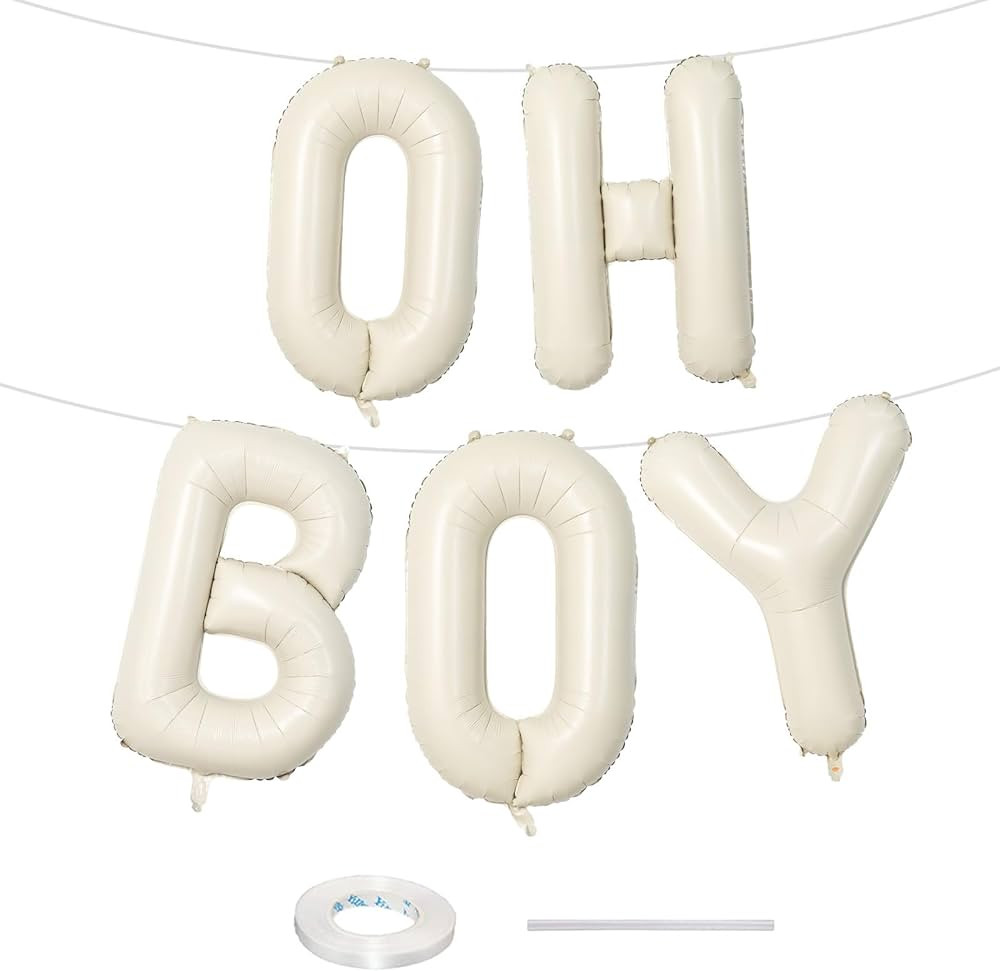 Large Beige Oh Boy Balloons, 40 Inch Cream White Sand OH BOY Balloon Letters with Ribbon, Neutral... | Amazon (US)