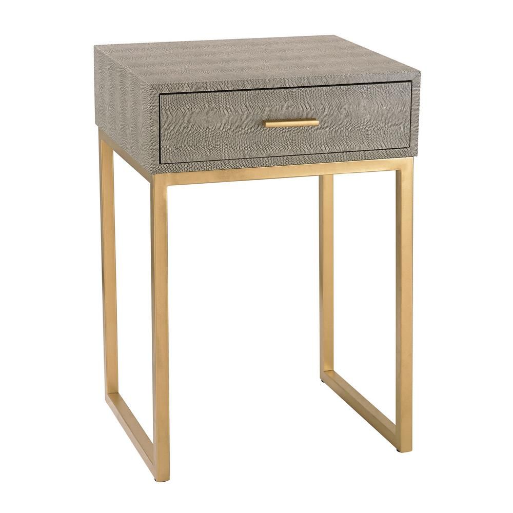 Titan Lighting Gray and Gold Storage Side Table, Grey Faux Shagreen With Gold | The Home Depot