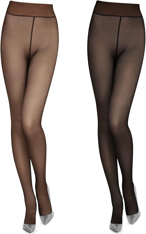 Geyoga 2 Pairs Fleece Lined Tights Women Fake Translucent Pantyhose Leggings Winter Warm Thick Ti... | Amazon (US)