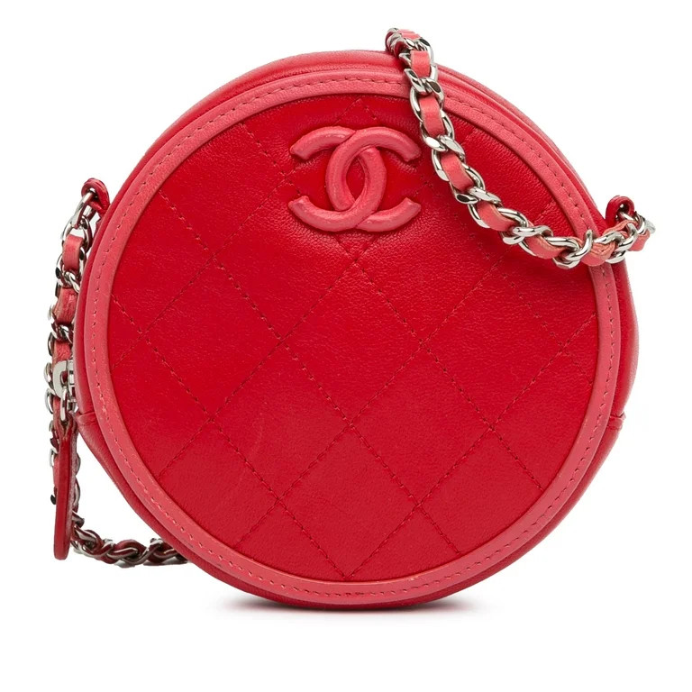 Pre-Owned Authenticated Chanel Lambskin Color Pop CC Round Crossbody Leather Red Crossbody Bag Un... | Walmart (US)