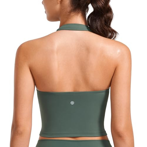 CRZ YOGA Butterluxe Halter Crop Tank Tops Dark Forest Green XX-Small | Amazon (US)