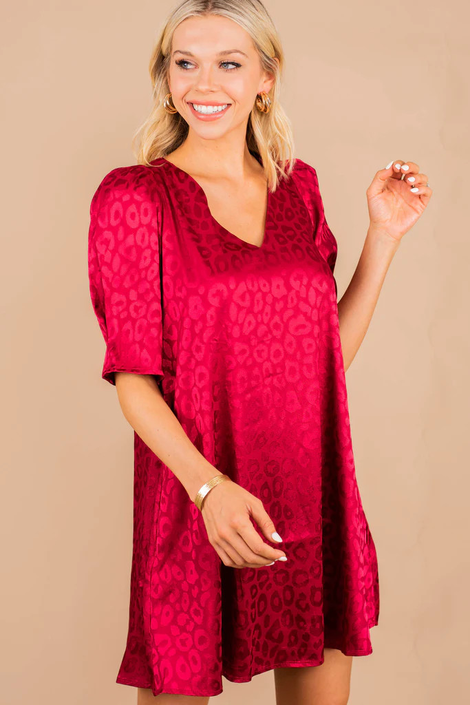 Never Gonna Leave Burgundy Red Satin Leopard Dress | The Mint Julep Boutique