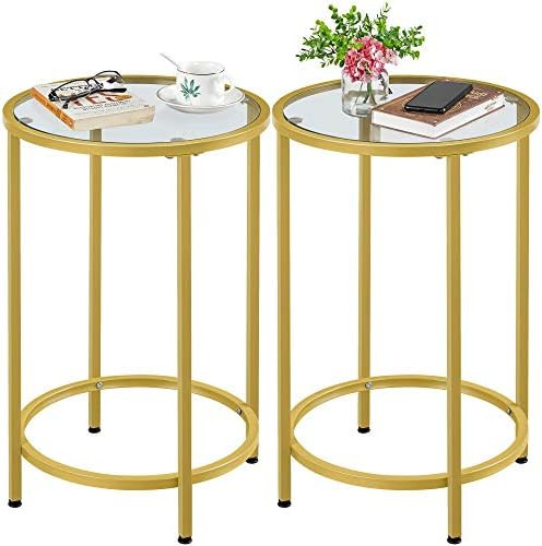 Yaheetech Nightstand,Set of 2 Side Table,End Table, Round Accent Table w/Glass Top & Metal Frame,... | Amazon (US)
