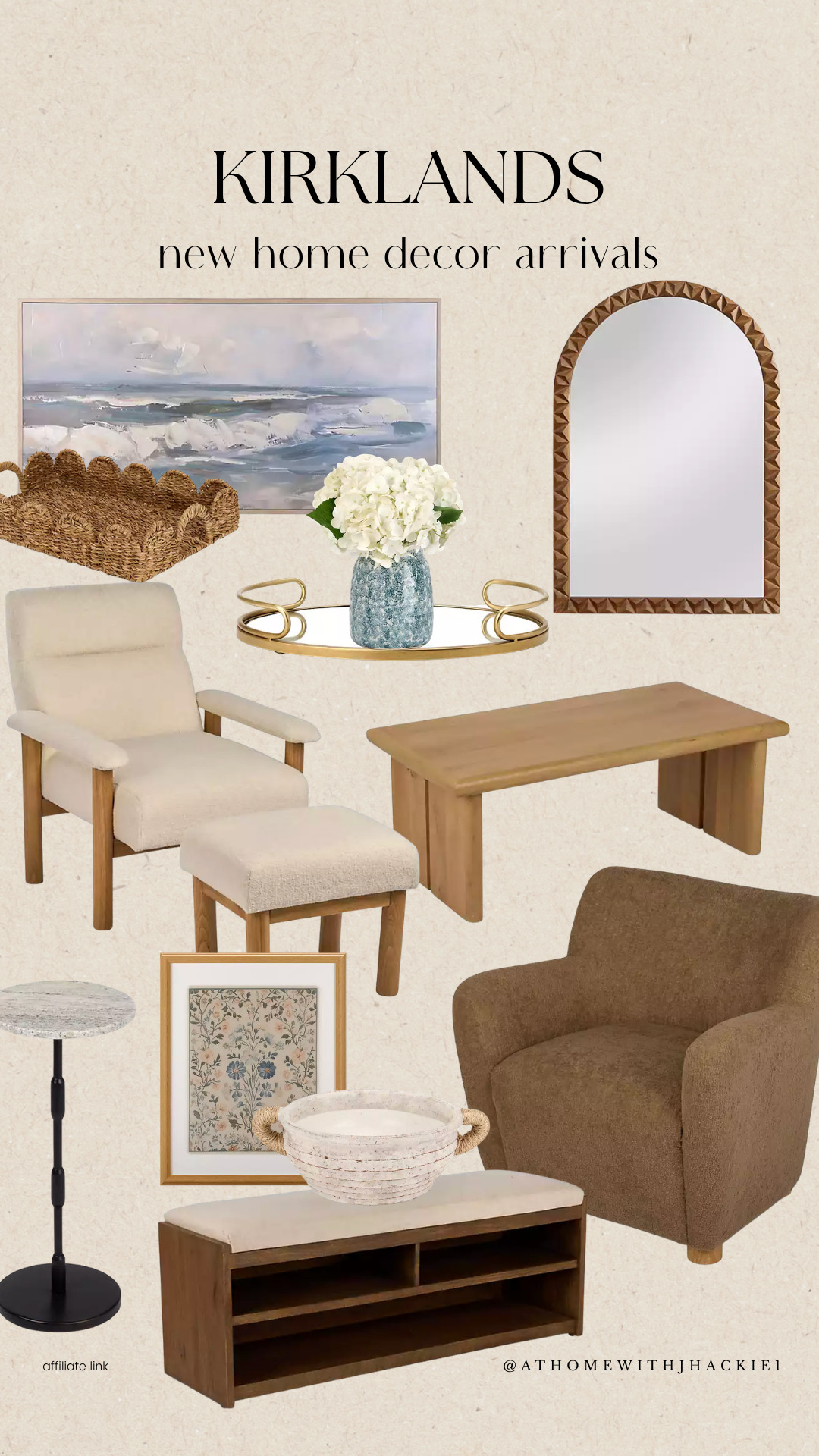 Kirkland's New Home Decor Arrivals. Kirkland's decor, Kirkland's home decor, accent chair, upholstered chair, coffee table, marble side table, arched mirror, landscape artwork, decorative tray, floral wall art, storage bench, woven basket, neutral furniture, living room inspiration, affordable furniture, home styling, cozy living room, traditional home decor, neutral home, Kirkland's finds

#LTKHome #LTKSaleAlert