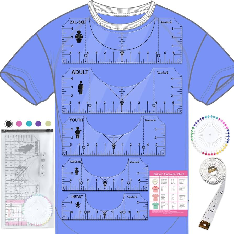 Tshirt Ruler Guide for Vinyl Alignment, T Shirt Rulers to Center Designs Pocket Logo, Tee Measure... | Amazon (US)