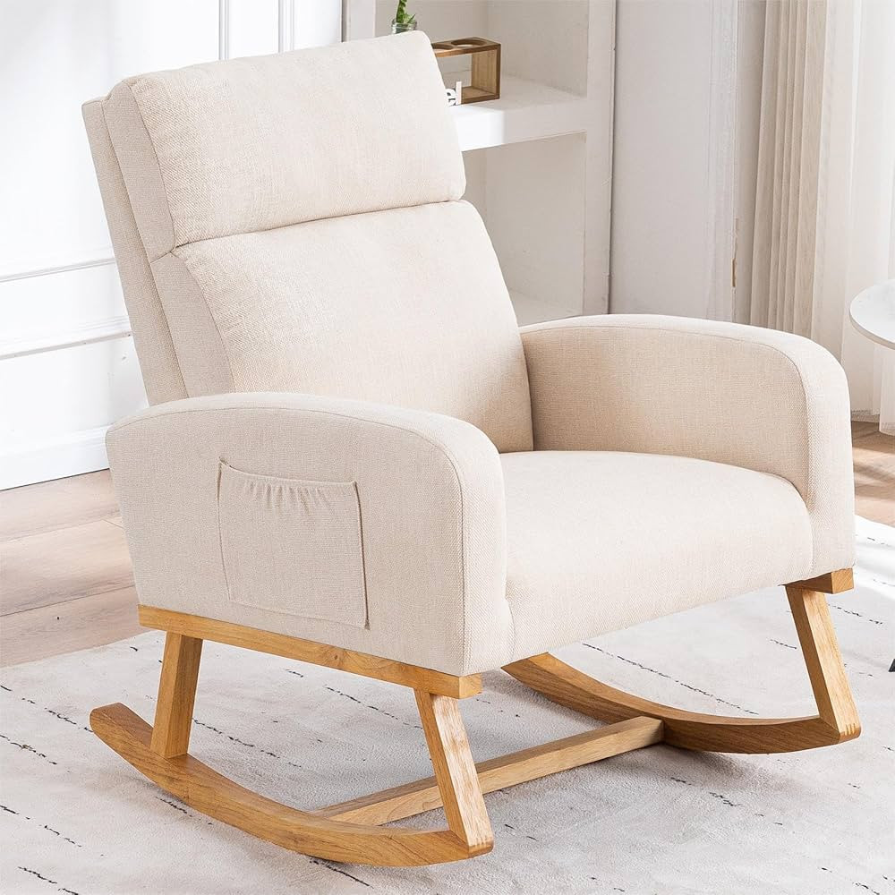 Nursery Rocking Chair, Comfy Rocker Armchair for Nursery with Solid Wood Legs, Modern Nursing Gli... | Amazon (US)
