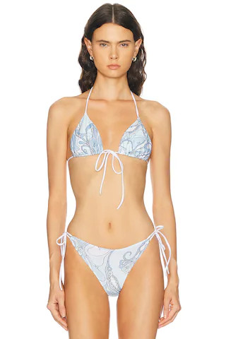 Emilio Pucci Lycra Tie Triangle Bikini Bra Top in Baby Blue | FWRD 