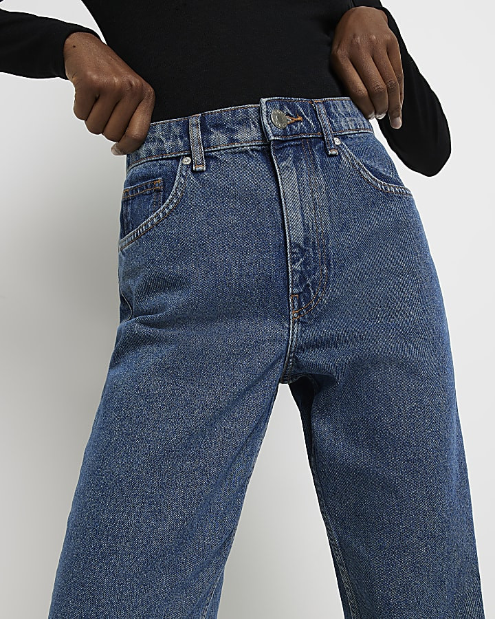 Blue high waisted straight jeans | River Island (UK & IE)