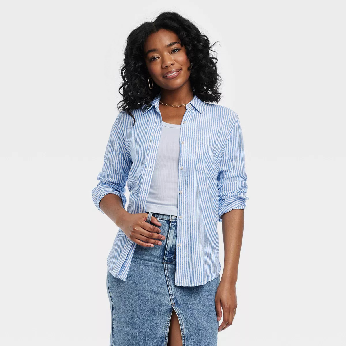 Women's Linen Long Sleeve Collared Button-Down Shirt - Universal Thread™ | Target
