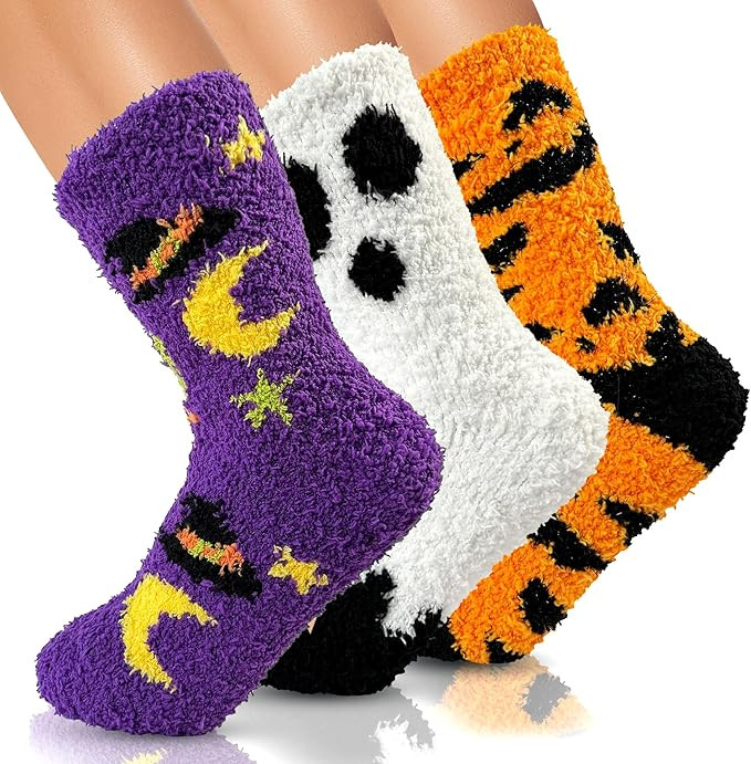 72-Needle Super Cozy Halloween Fuzzy Socks for Women Funny Crazy Cute Fluffy Warm Slipper Socks f... | Amazon (US)