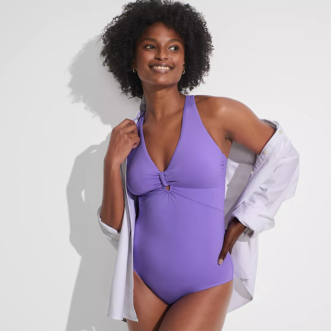 Women's Knot Front V-neck High Leg One Piece Swimsuit | Lands' End (US)