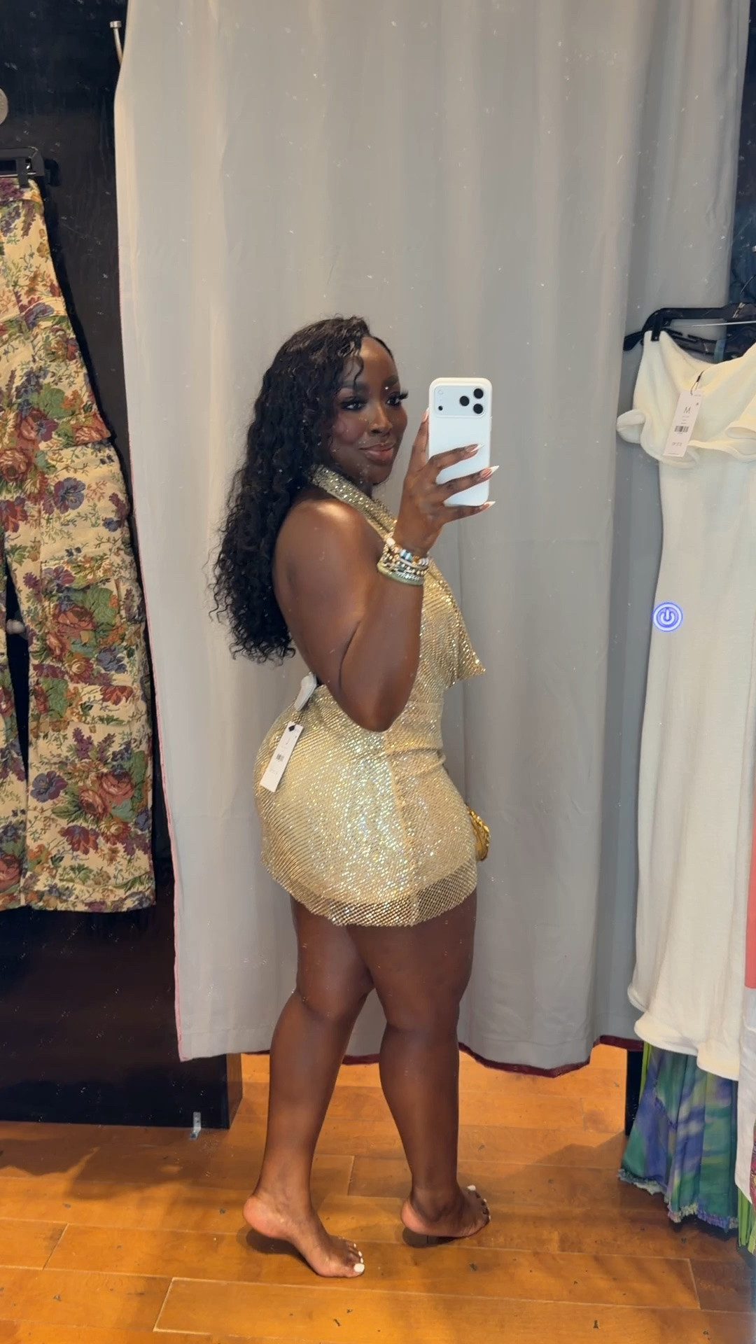 OK now this dress?! Wearing a size large and it is very sexy and has some good weight to it. Very, very cute for a sexy evening out!
