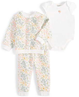 Baby Girls 3-Pc. Bodysuit, Quilted Floral Jacket & Quilted Floral Joggers Set, Created for Macy's | Macy's