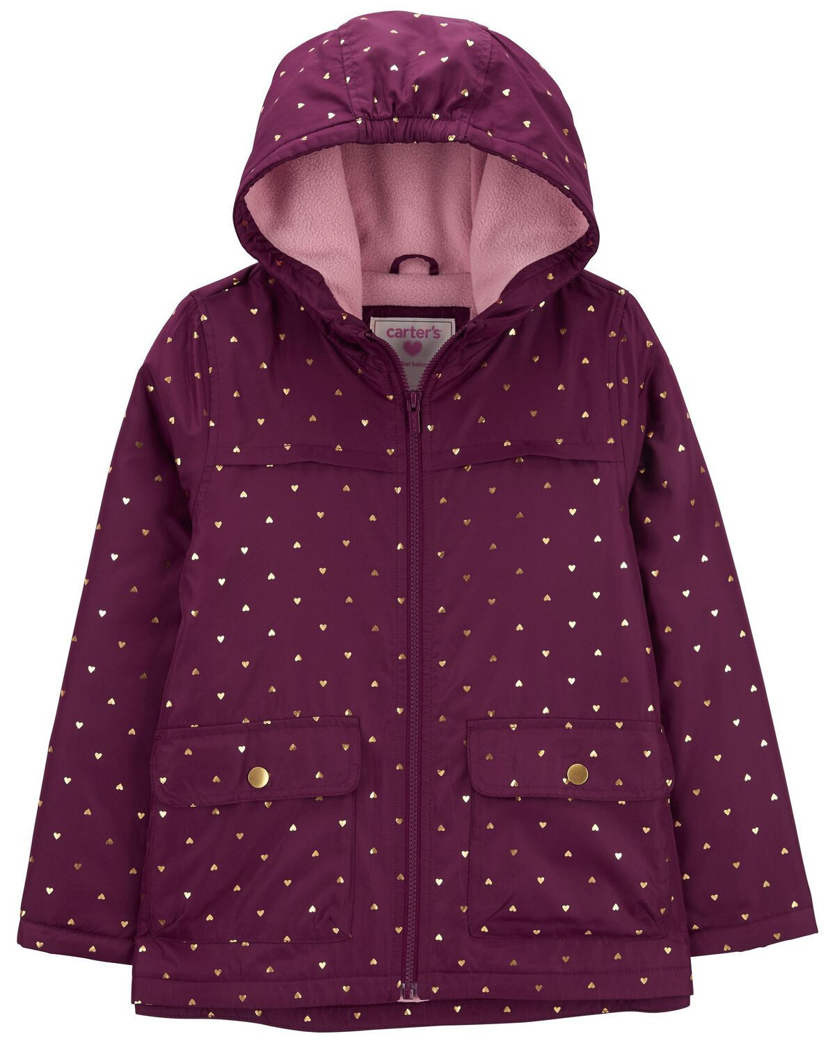 Burgundy Kid Hearts Fleece-Lined Mid-Weight Jacket | carters.com | Carter's