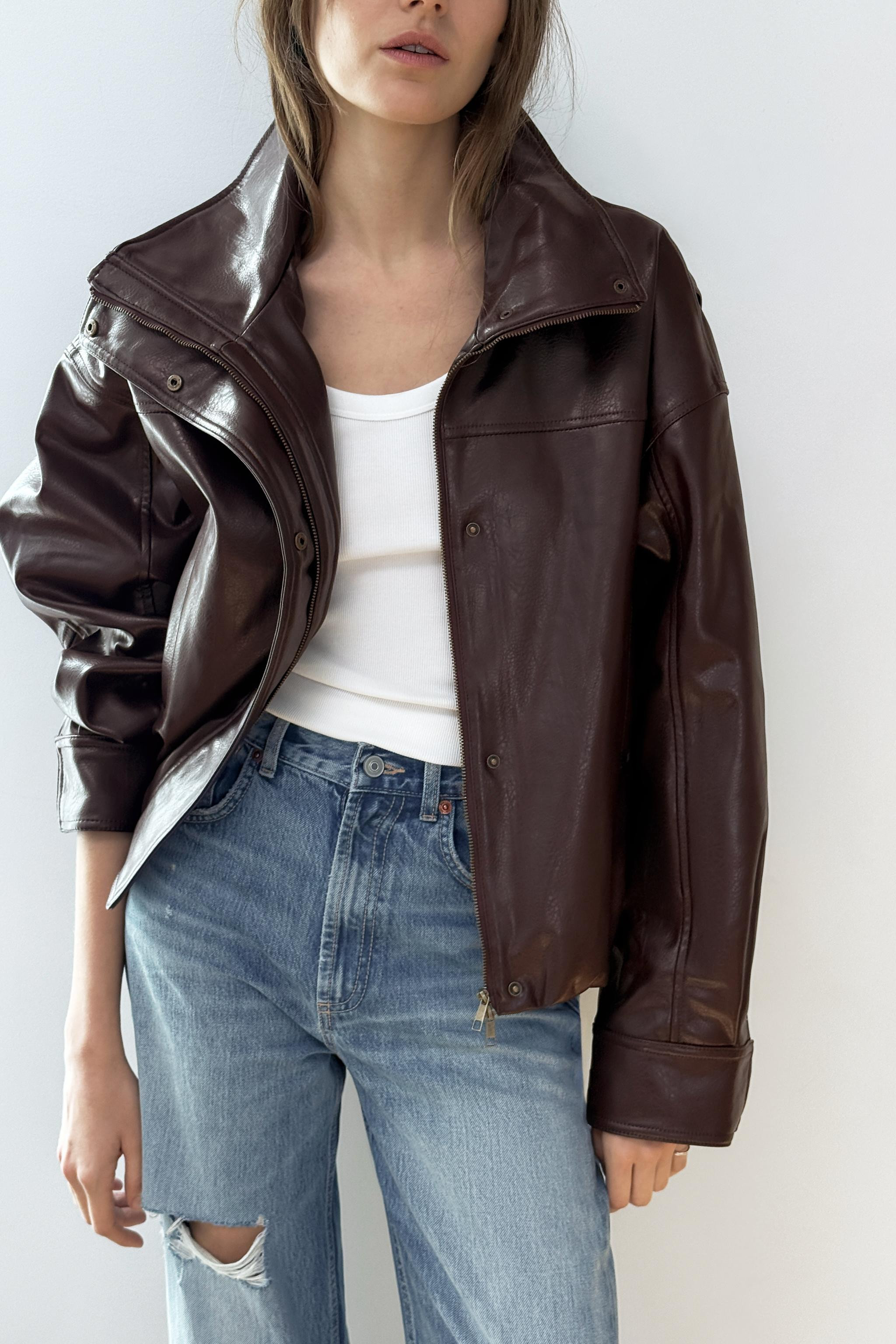 FAUX LEATHER PLEATED JACKET | Zara US