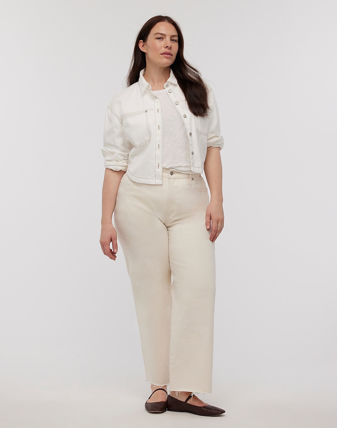 Denim Long-Sleeve Crop Shirt in Tile White | Madewell