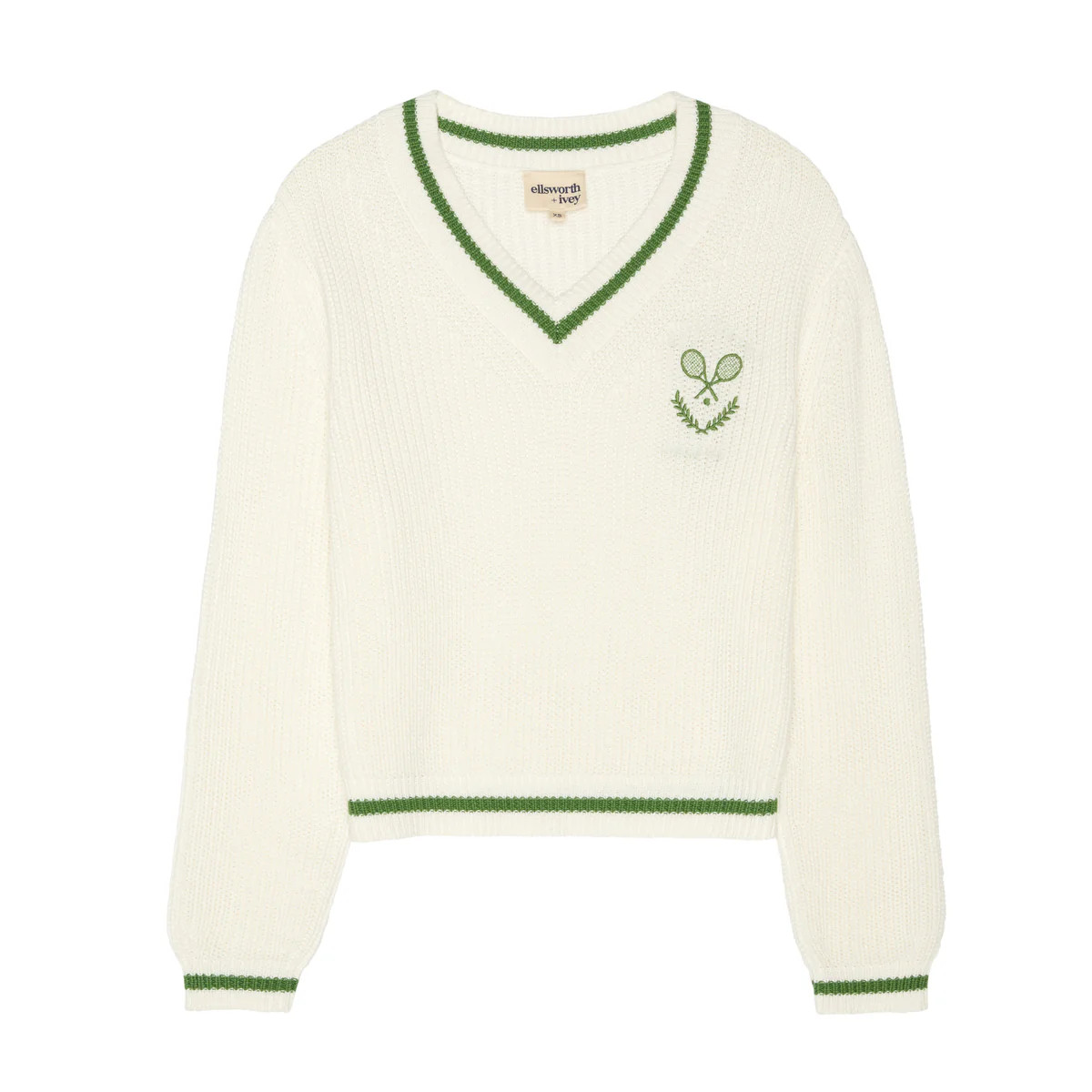 Varsity Tennis Club V-Neck Sweater in Ivory | Over The Moon