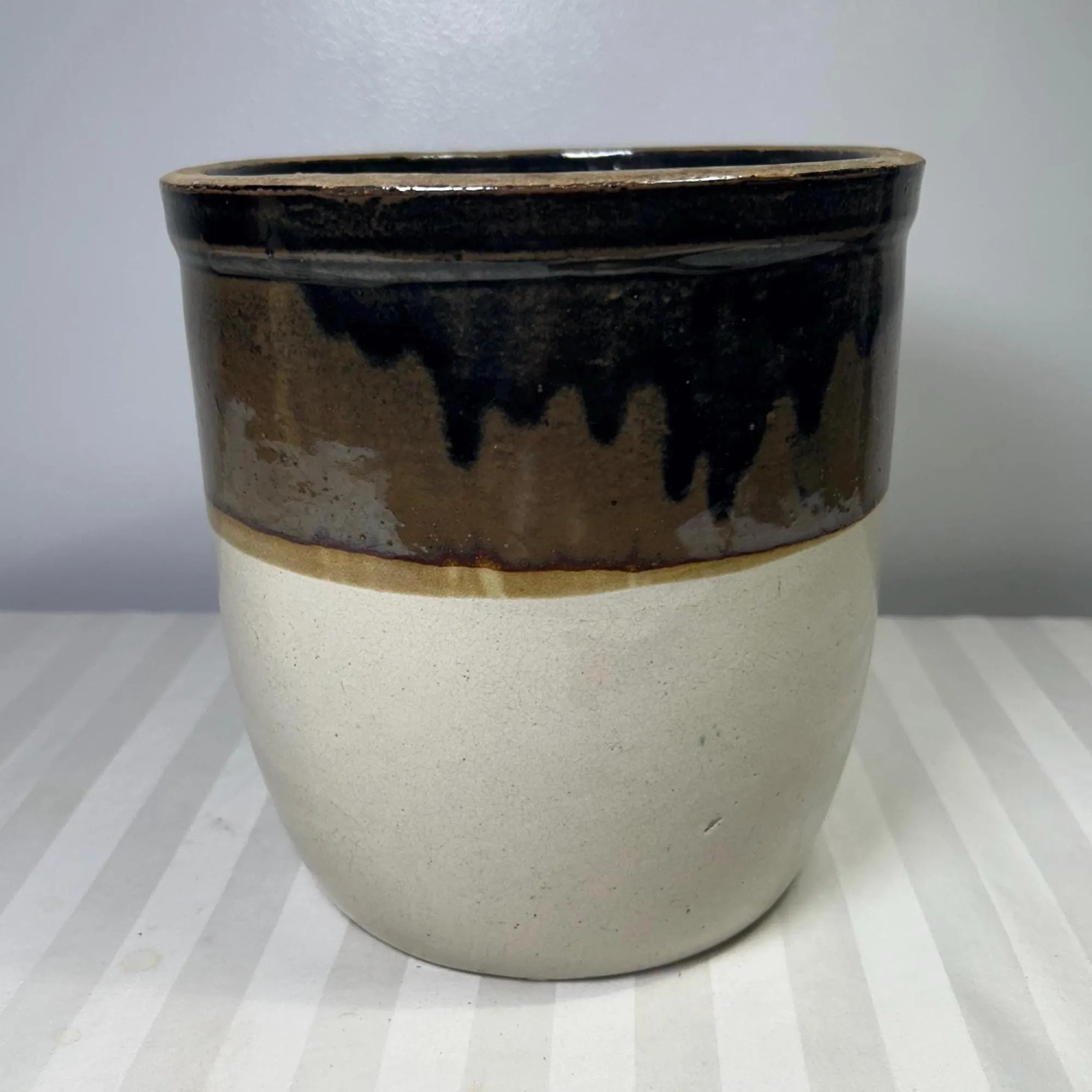 Two Toned Brown Tan Stoneware Crock Vintage Kitchen Crock | Etsy (Global)